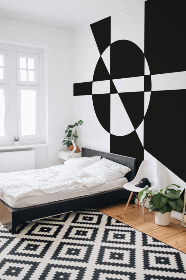 composición geométrica papel pintado n419 blanco y negro dormitorio