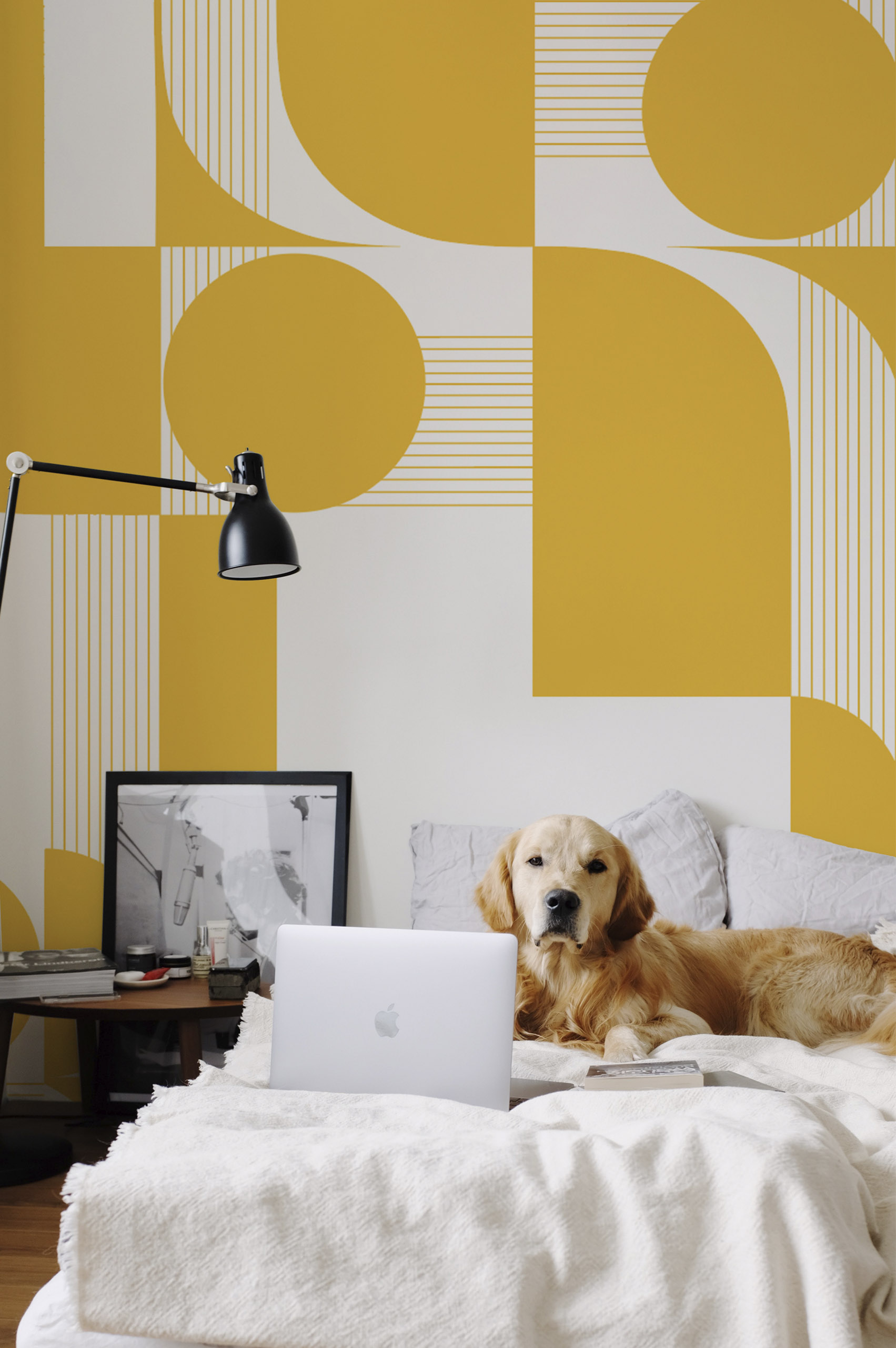 papier peint panoramique vague geometrique n420 jaune chambre