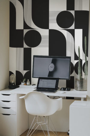 papier peint panoramique vague geometrique n420 noir et blanc bureau