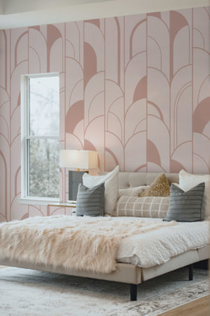 chambre rose papier peint géométrique demi arche art déco panoramique