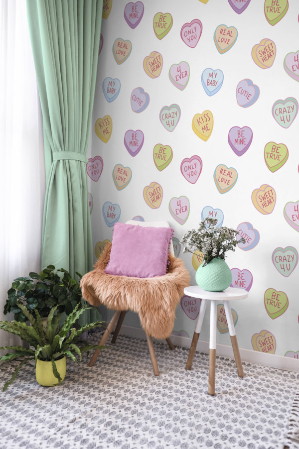 salon multicolore papier peint bonbon d'amour pop love