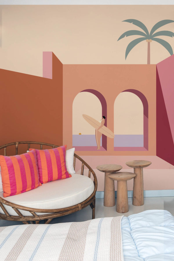 salon terracota papel pintado paraiso mar panoramico