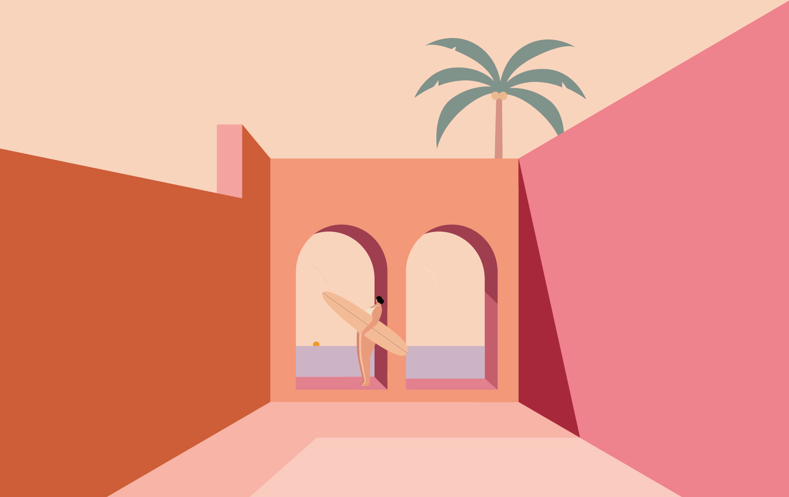 N439 Seaside Paradise Wallpaper terracotta pattern panoramic seaside paradise wallpaper