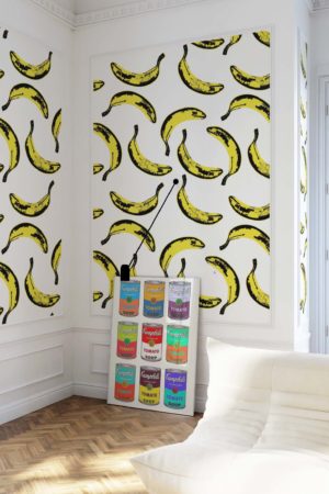 salon jaune papier peint banane pop art