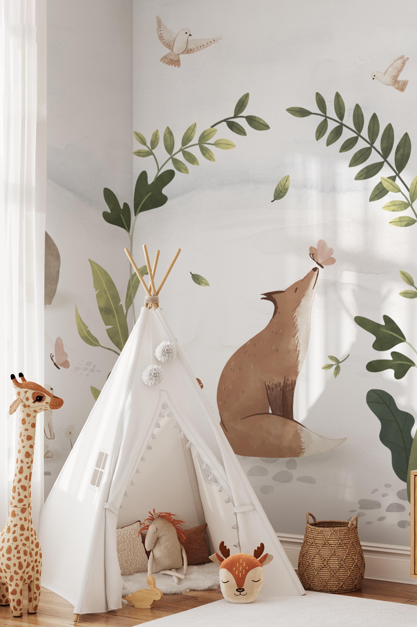 chambre multicolore papier peint panoramique animaux de la forêt enfant