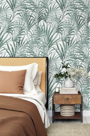chambre blanc papier peint feuille de palmiers végétal tendance