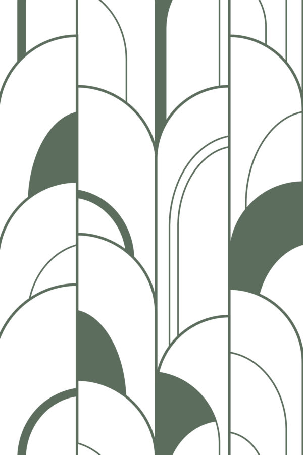 motif vert papier peint géométrique demi arche art déco panoramique