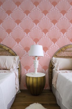 chambre rose papier peint coquillages élégance vintage ocean