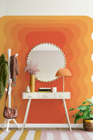 salon naranja papel pintado marco ondulado divertido pop urbano