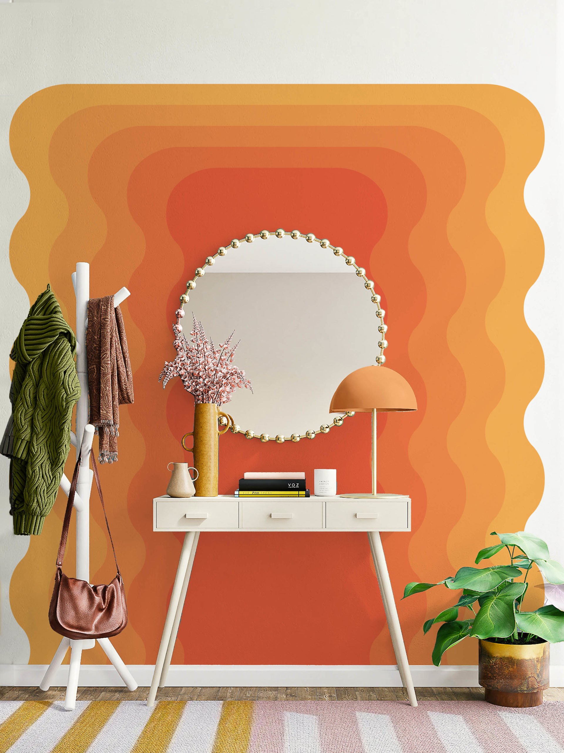 salon orange papier peint cadre ondulé fun pop urbain