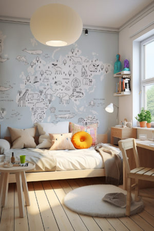 chambre monochrome papier peint map monde enfant panoramique