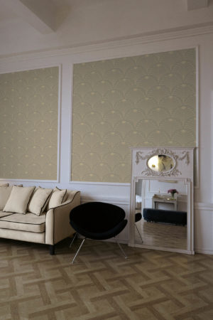 salon beige papier peint flamboyance art déco panoramique vintage luxe