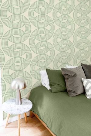 chambre vert papier peint entrelacé vintage géométrique