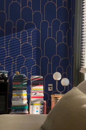 Papier peint baton bleu salon