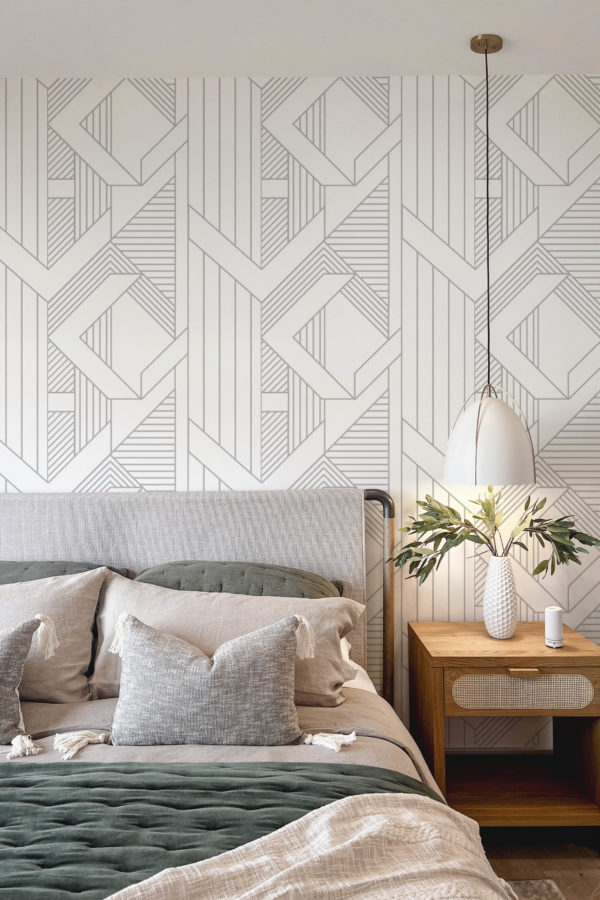 papel pintado dormitorio gris geometria abstracta art deco