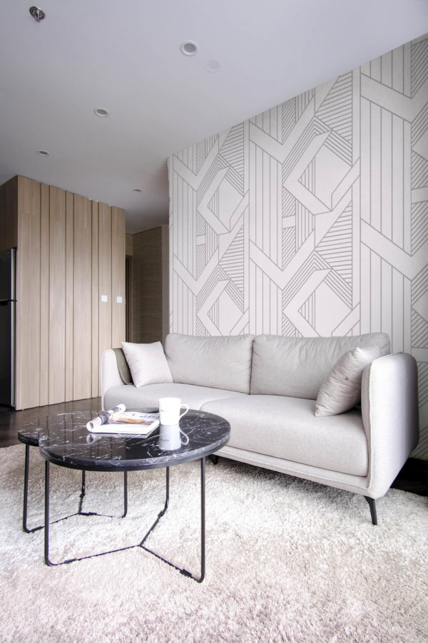 Papel Pintado Geométrico Papel Pintado Beige Para Pasillo, Salón Y