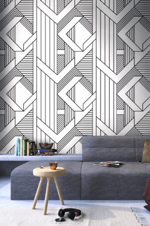 salon noir papier peint géométrie abstraite art déco