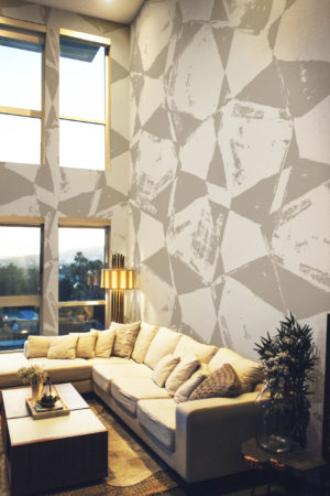 salon beige papier peint peinture abstraite panoramique
