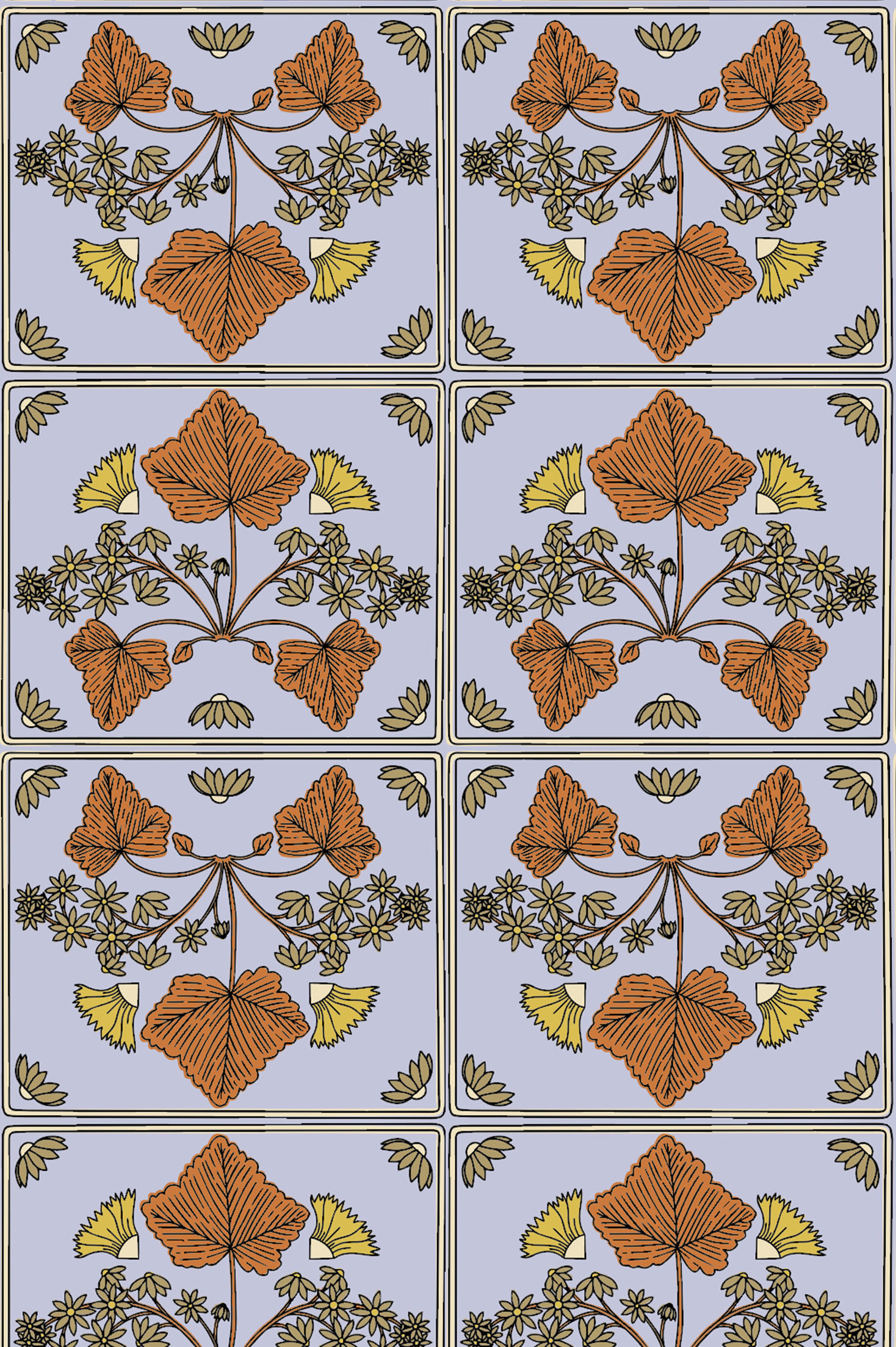 N463 Orange Pattern Vintage Art Nouveau Nature Wallpaper Blue pattern Vintage Art Nouveau nature wallpaper