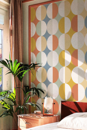 dormitorio papel pintado dúo multicolor geométrico vintage esférico