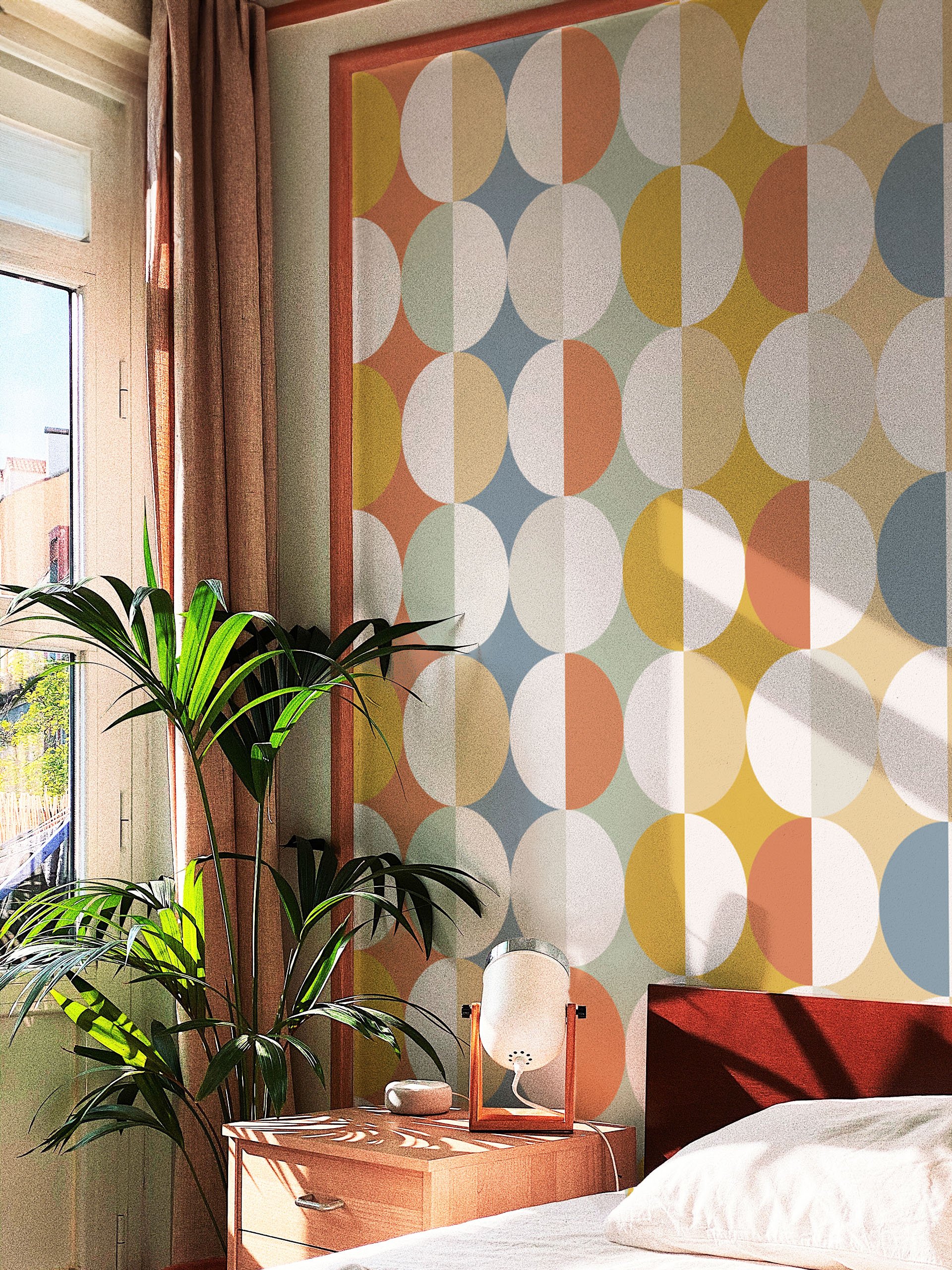 chambre multicolore papier peint duo sphérique vintage géométrique