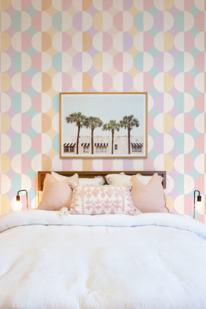 chambre multicolore pastel papier peint duo sphérique vintage géométrique