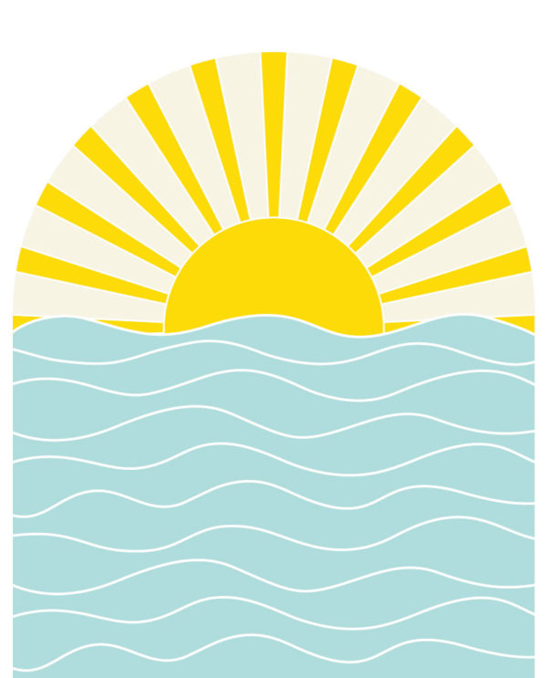 motif papier peint coucher de soleil sur l'océan géométrique multicolore