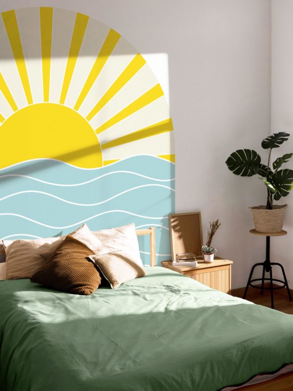 chambre papier peint coucher de soleil sur l'océan géométrique multicolore