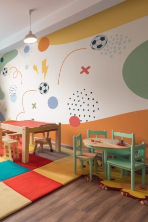 espace publique papier peint football enfant panoramique multicolore