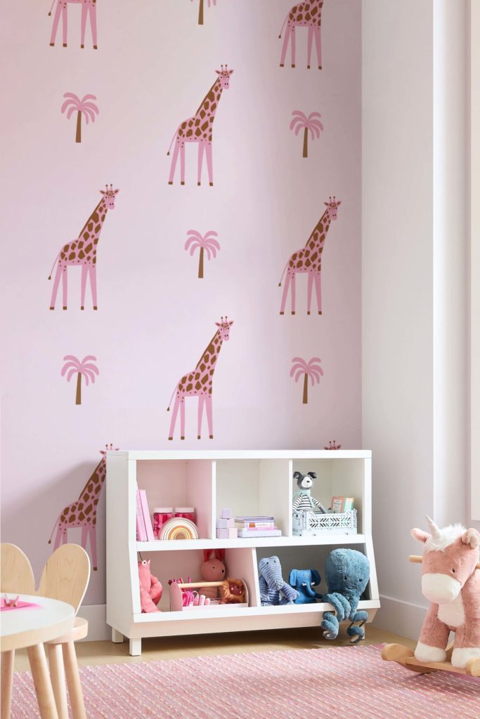 papier peint giraffe rose rangement armoire enfant