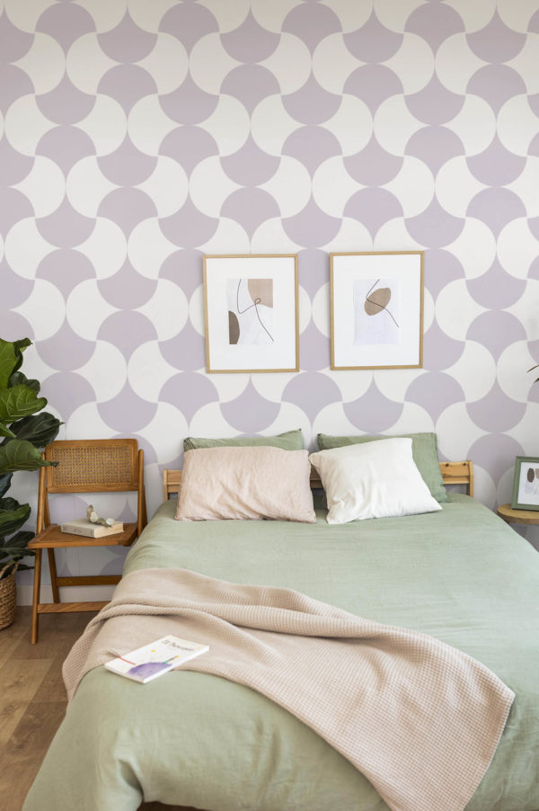 dormitorio púrpura art deco papel pintado conchas contemporáneo