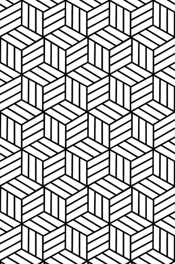 papel pintado negro patrón cubos 3D geométrica volteretas ilusión óptica