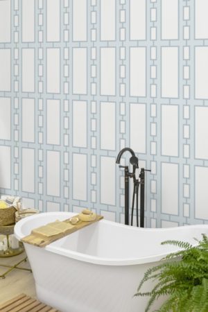 salle de bain bleu papier peint série géométrique vintage panoramique