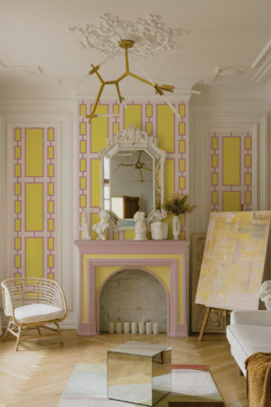 salon rose papier peint série géométrique vintage panoramique