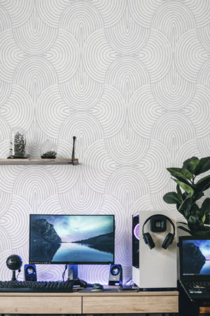 bureau gris papier peint résonance art déco panoramique élégant