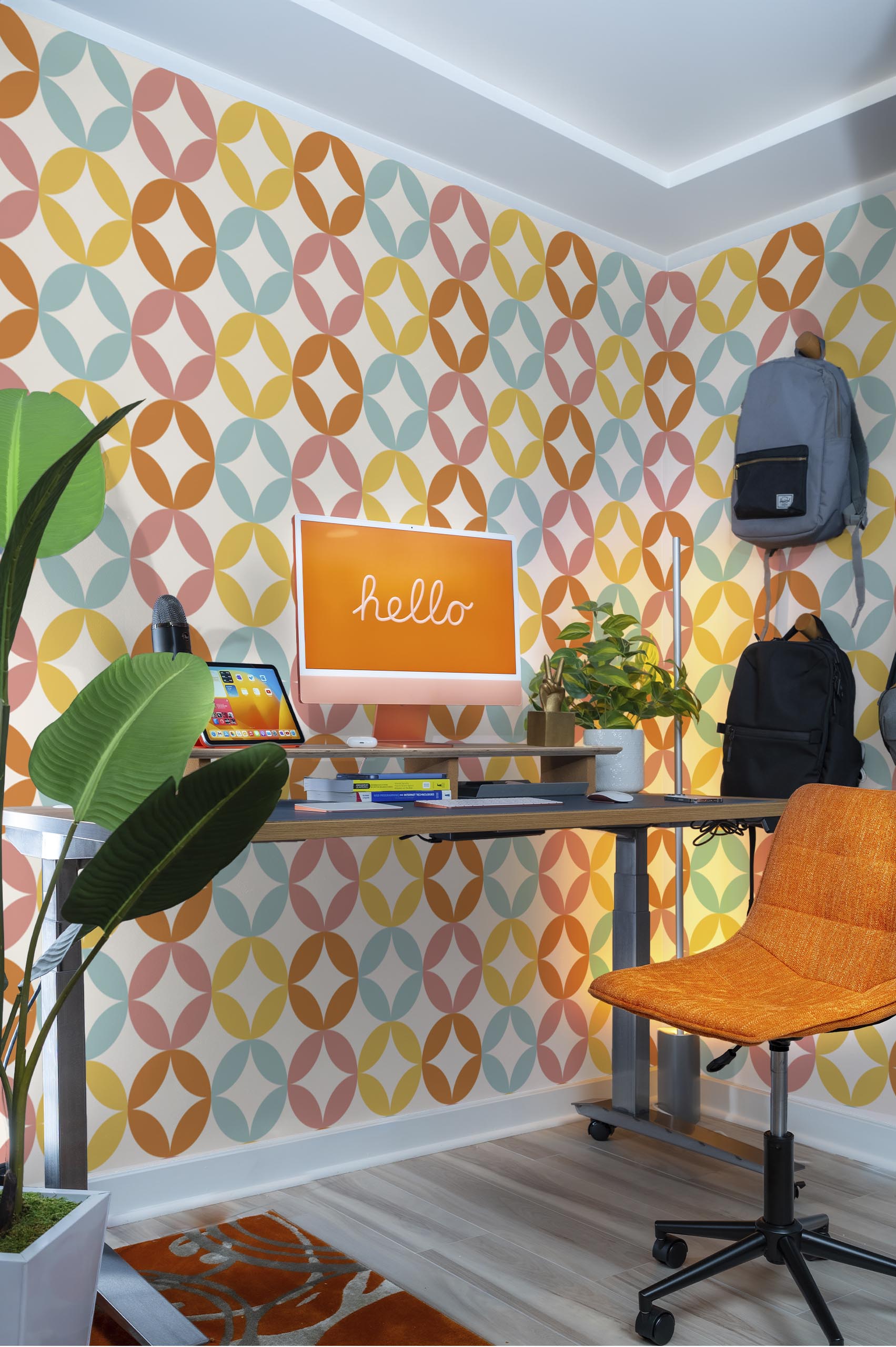 bureau pop multicolore papier peint étoiles multicolore géométrique cercle