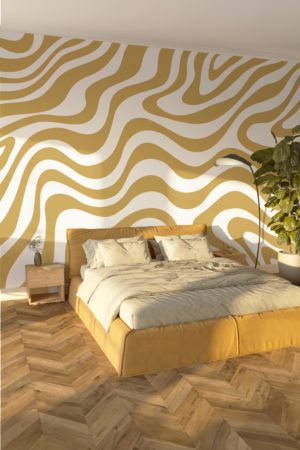 chambre jaune papier peint vagues groovy ondulations vintage pop urbain