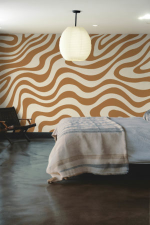 chambre marron papier peint vagues groovy ondulations vintage pop urbain