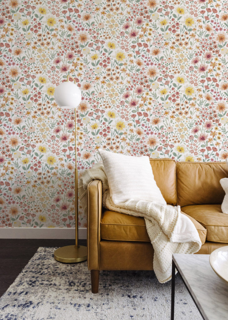 salon blanc papier peint daisy floral panoramique