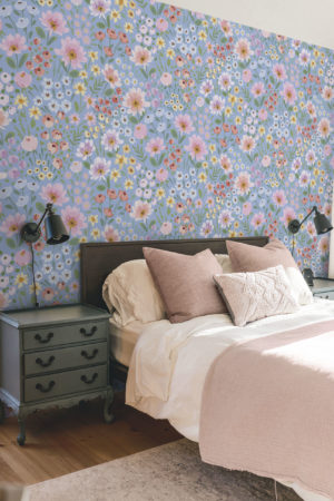 chambre bleu papier peint daisy floral panoramique
