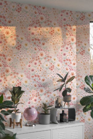 salon rosa papel pintado margarita floral panoramico