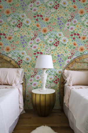chambre verte papier peint daisy floral panoramique