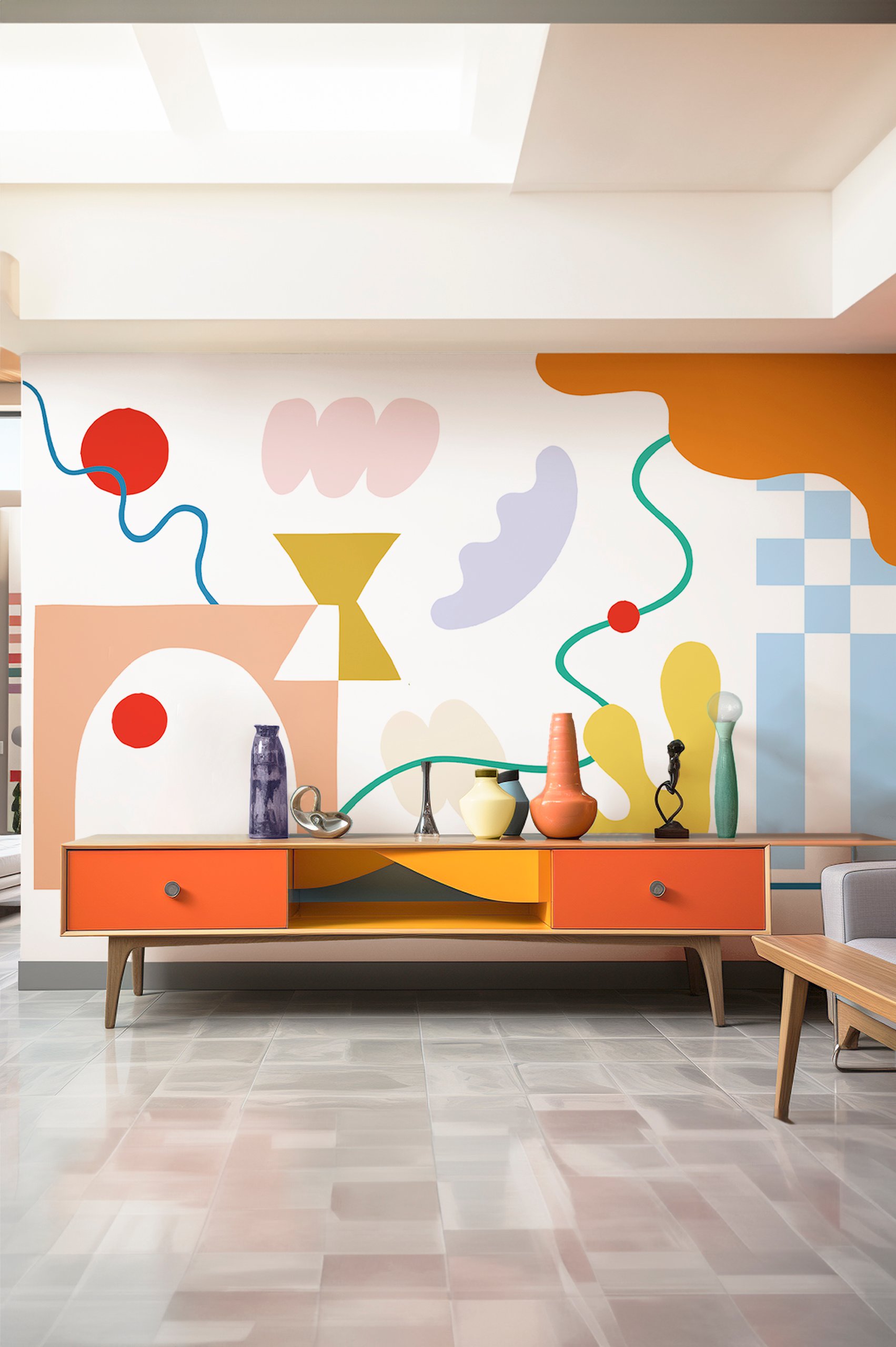 salon multicolore papier peint liberté colorée géométrique pop urbain