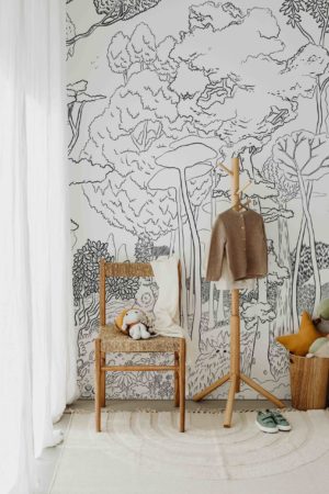 papier peint n510 le jardin forêt en noir et blanc chambre d'enfant