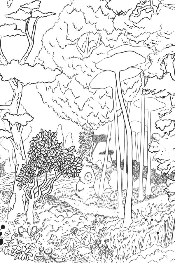 papel pintado n510 el jardín del bosque en blanco y negro patrón