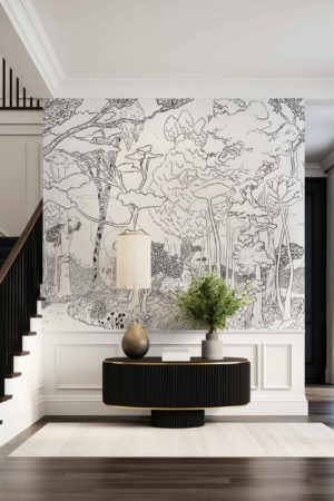 N510 The Forest Garden Wallpaper in Black and White Entrance