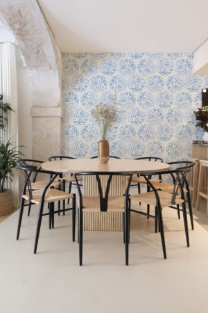 cuisine bleu papier peint mosaïque botanique géométrique vintage rétro