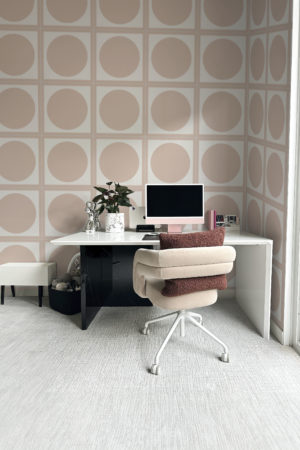 bureau rose papier peint mosaïque cercles pastel géométrique grille