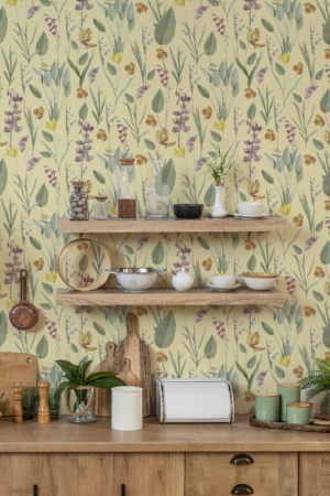 cuisine jaune papier peint botanique chic floral végétal nature panoramique