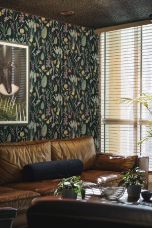 salon noir papier peint botanique chic floral végétal nature panoramique